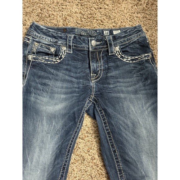 MISS ME Jeans Sunny Boot 28x33 Cow Print Distressed Denim Med Wash Flare Y2K - Picture 11 of 16